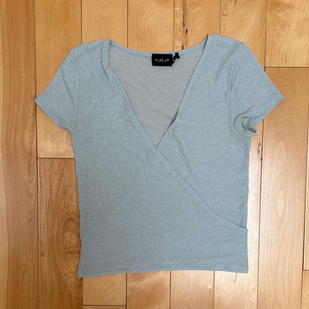 Urban Outfitters Light Blue-Gray Short Sleeve Wrap Top
